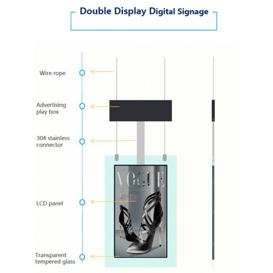 55 inch Ultra HD Dual-Sided Hanging Display, Display 1: 700 nits and Display 2: 350 nits