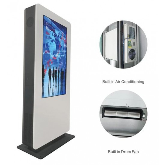 75 Inch Outdoor Kiosk: IP65 2000NITS, Air Conditioning Temp Control with Android Media Player